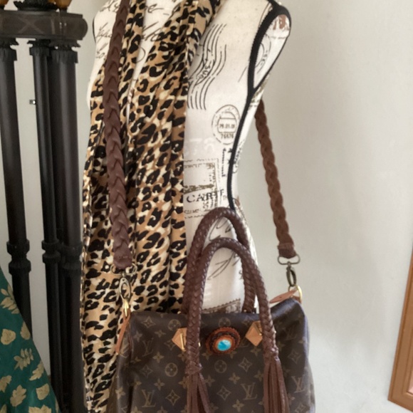 Revamped Vintage Speedy Louis Vuitton Chocolate Braiding Turquoise - Picture 13 of 14